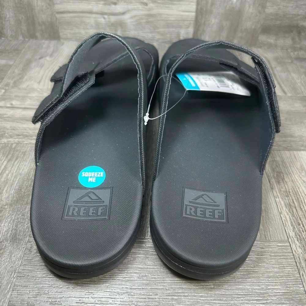 Reef Cushion Tradewind Sandals Men 13 Black Adjustable Double Strap Slide NEW